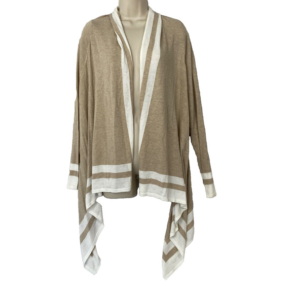Chicos Cardigan Sweater size 2 Open Asymmetric Beige Christina Jacket Large NEW - Picture 1 of 12